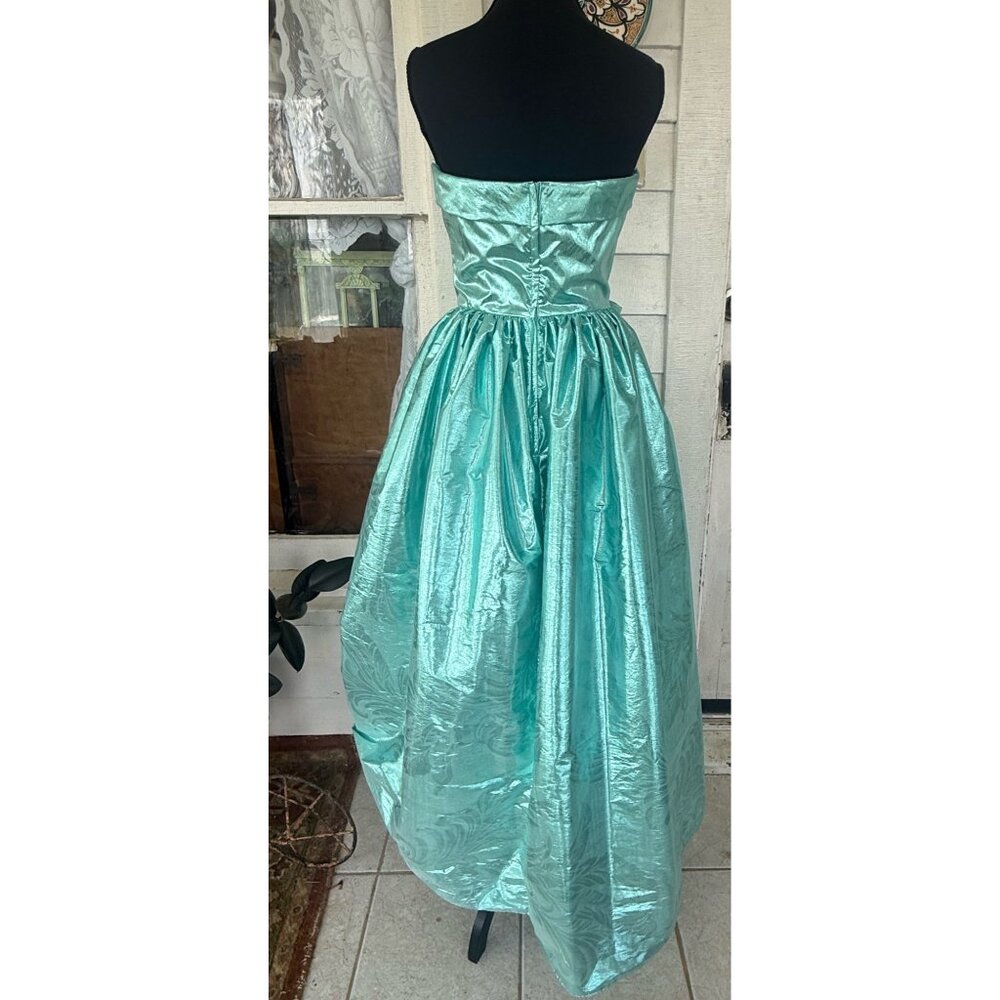 Vintage 80's Aqua Green Lame' Ball /Prom Gown Bustled Bow TD4 Eletra size 11/12 - Picture 4 of 16